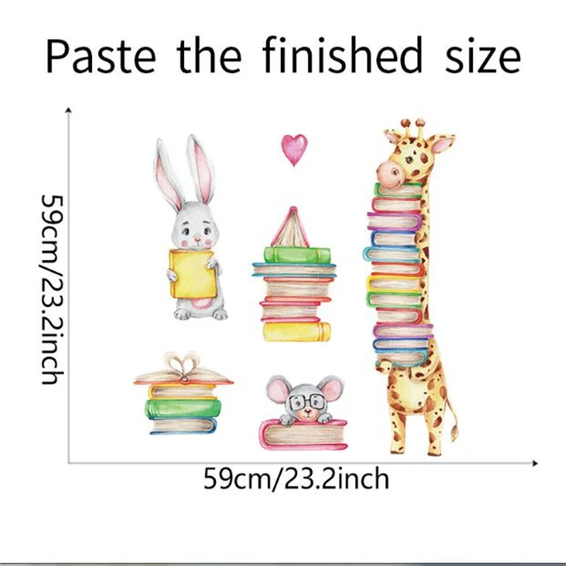 Giraffe Kaninchen mit Buch Wandaufkleber Kinderzimmer Dekor Kinder Lesezimmer Dekoration Student Bibliothek Aufkleber Klassenzimmer Wandbild Poster – Detail 2