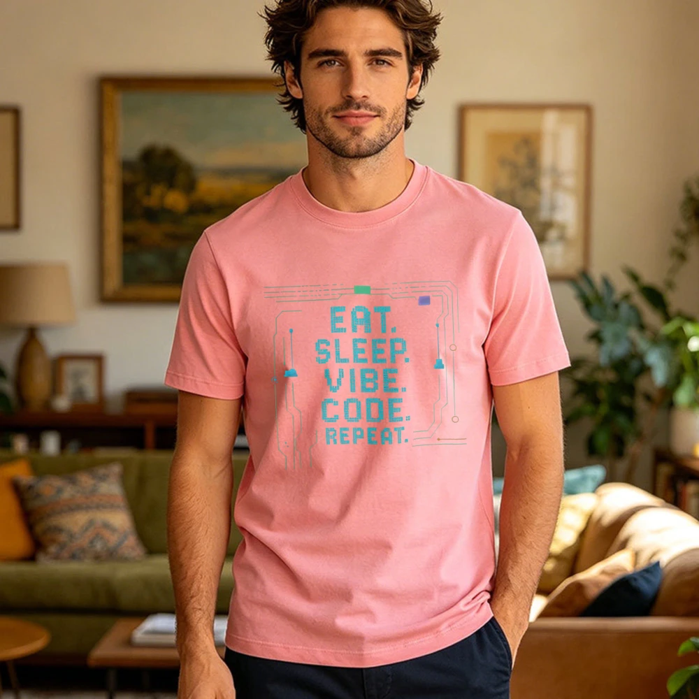 Eat Sleep Vibe Code Repeat Programmer T-Shirt Funny Tech Developer Circuit Board Tee Programmer Humor Graphic Tshirt Men Tops