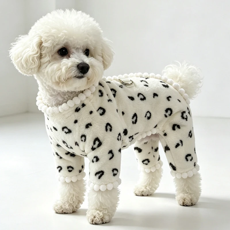 2026 Winter Cute New Clothes Suit Pet Dogs Clothing Leopard Print Back Open Fleece Warm Coat Cat‘s Clothes Puppy