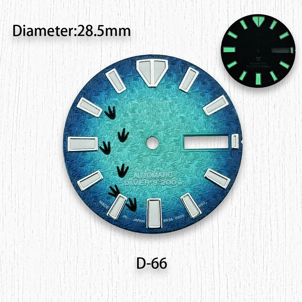 28.5mm NH35 Dial 3D Ripples Dial With S Logo Fit 3/3.8/4.2 o\'clock Crown Green Luminous Watch Accessories For NH35/NH36 Movement