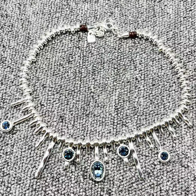 

2023 new trend UNOde50 fashion electroplating 925 luxury necklace blue gem jewelry gift