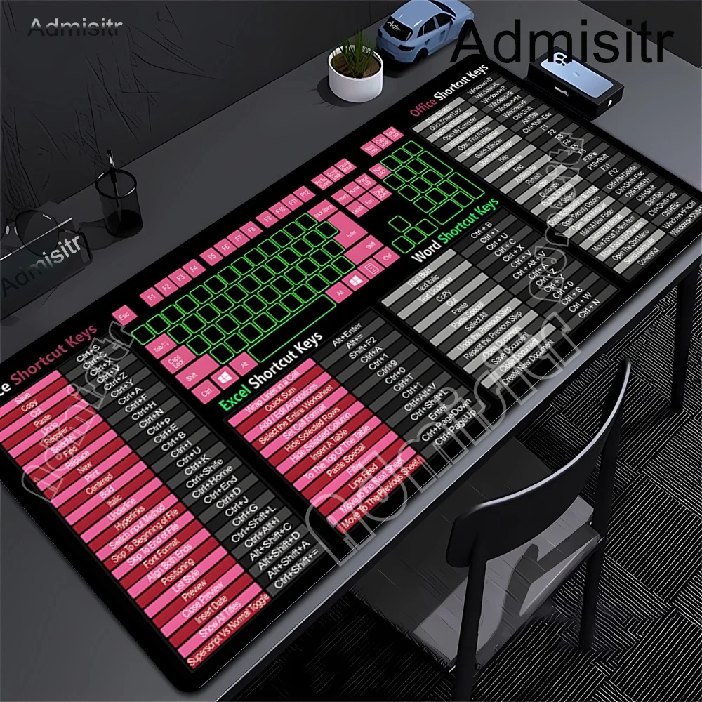 Office software shortcut keys large Mouse Pad Desk Mat Non-Slip Durable Stitched Edge Excel Shortcut table mats office mousepad