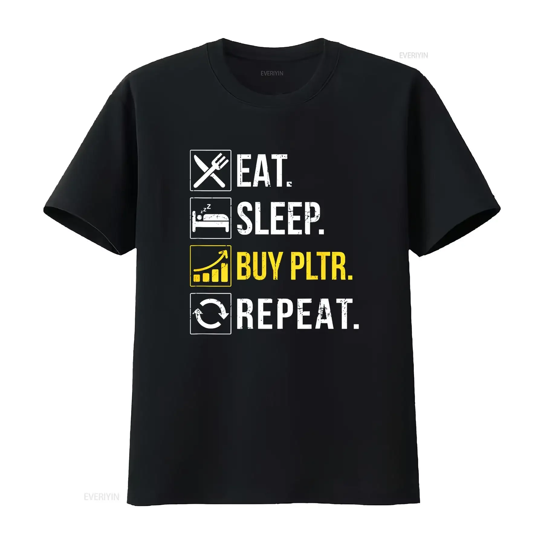تي شيرت Eat Sleep Invest Buy PLTR Palantir Investing تي شيرت عتيق مغسول كاجوال ناعم وجيد التهوية ملابس مصممة على الموضة