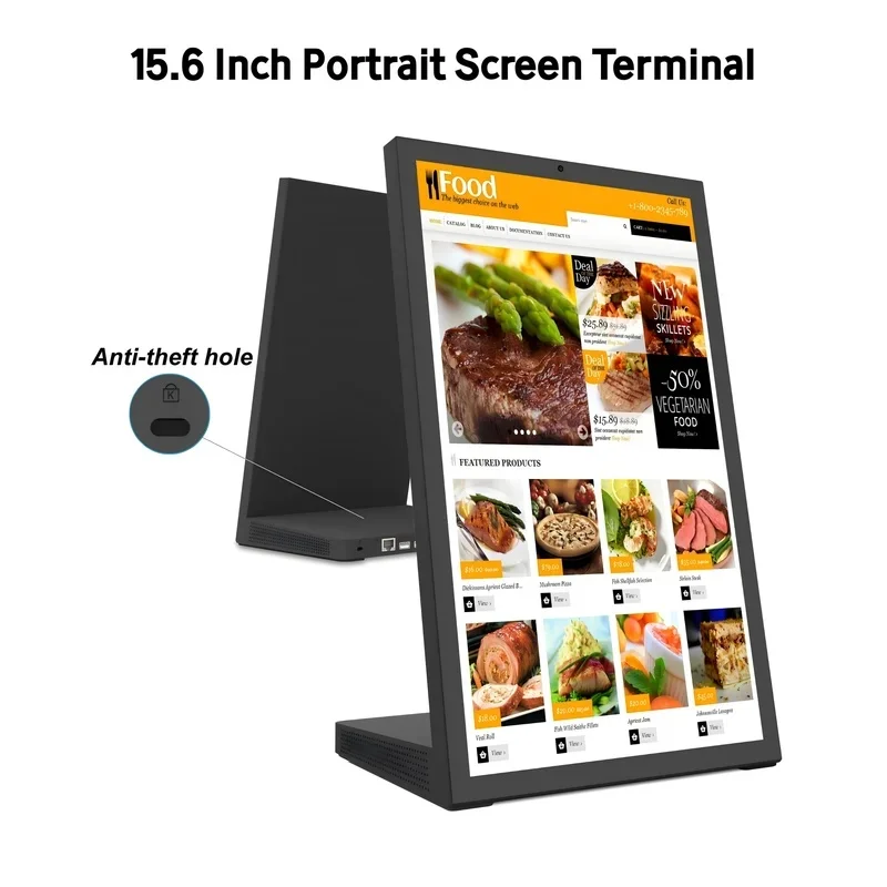 15.6 Inch Portrait Screen Client Ordering POS, Android 15 Desktop Kiosk, 4G+64G Touch Screen Display, Customer Rating Machine