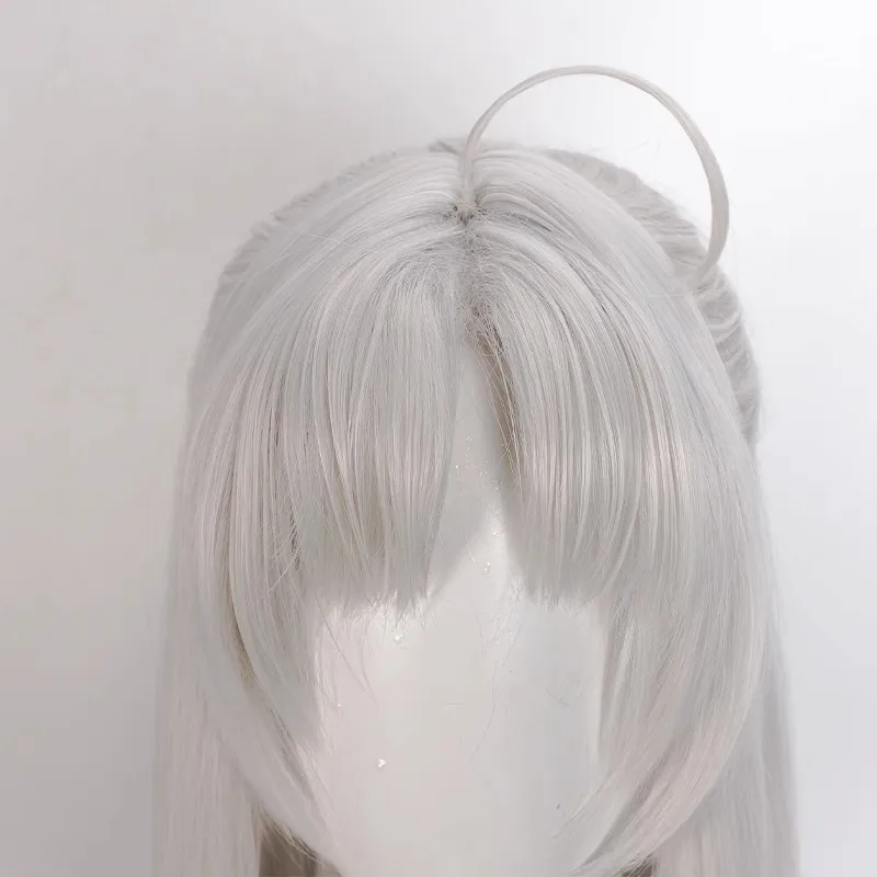 شعر مستعار كوسبلاي من Wuthering Waves Carlotta Montelli - شعر صناعي طويل باللون الرمادي الفضي (85 سم) مع شبكة شعر لجميع القديسين #2