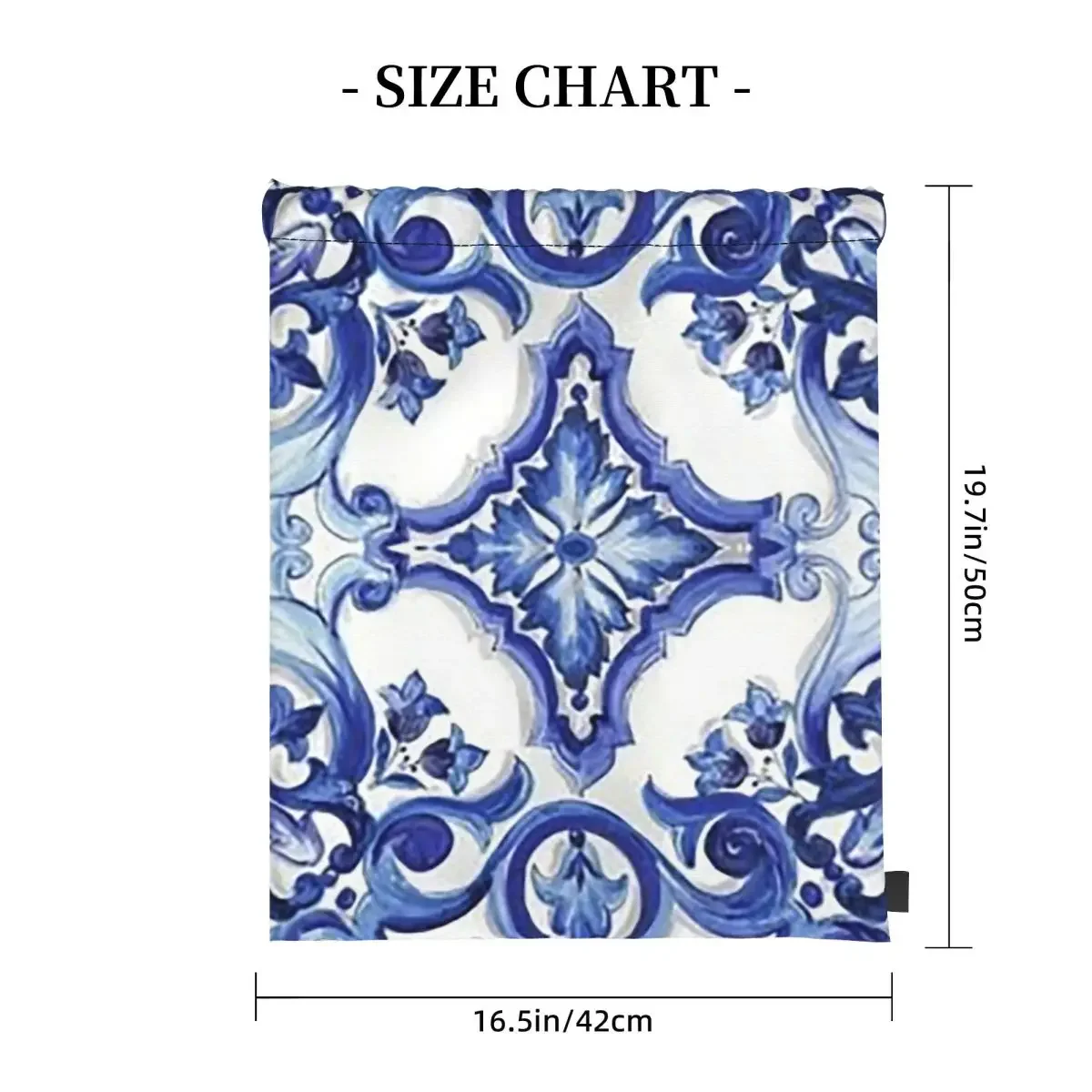 Blue Ornate Floral Mediterranean Sicilian Tile Backpacks Casual Drawstring Bags Sports Bag Book Bags for Travel School