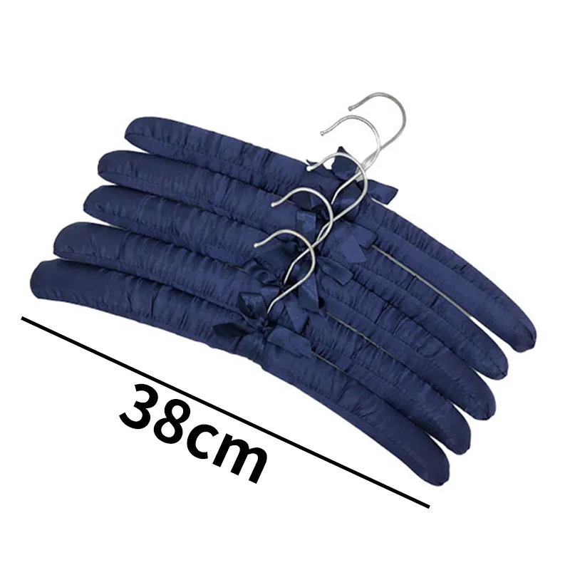 1PC 38cm Satin Padded Hanger Silk Wrapped Clothes Hanger Clothes Hanging Silver Hook Sponge Hangers Clothes Shop Display Hangers