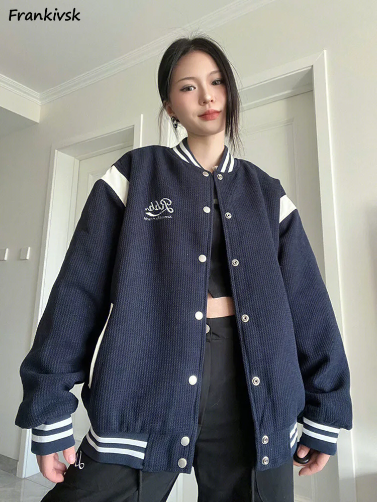 

Korean Style Jackets Women Loose Streetwear Baseball Uniform Single Breasted Fashion Leisure Autumn 2023 Students Embroidery