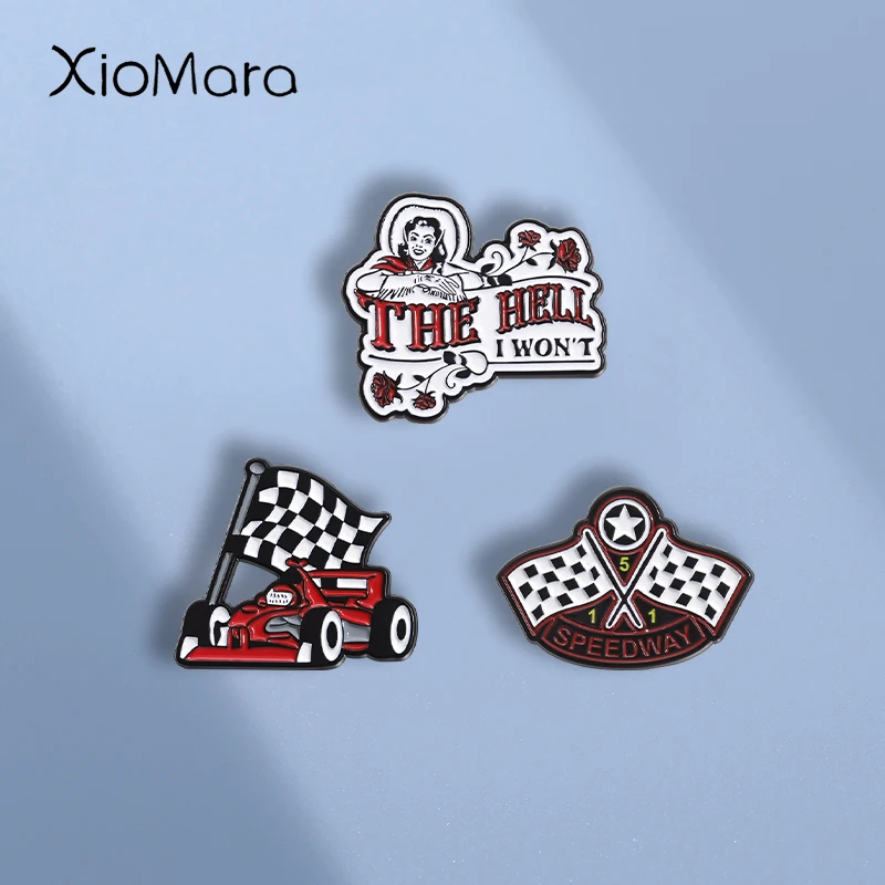 Racing Car Winners Flag Enamel Pins Custom THE HELL I WON'T Brooches Lapel Badges Funny Jewelry Gift for Friends