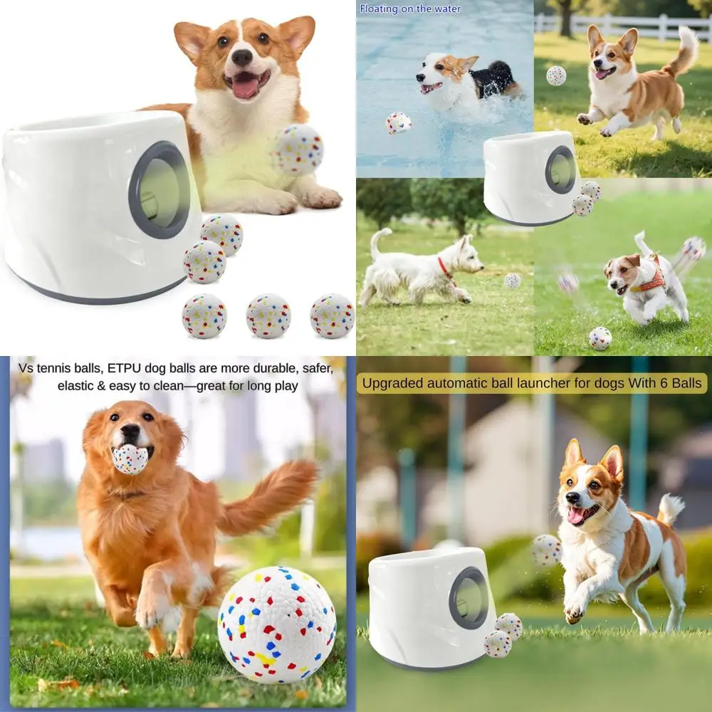 

Automatic Ball Launcher for Dogs ，The Upgraded Ball Thrower Adjustable Distance 20-45ft Including 6 PCS 2.3-inch Sized Balls, In