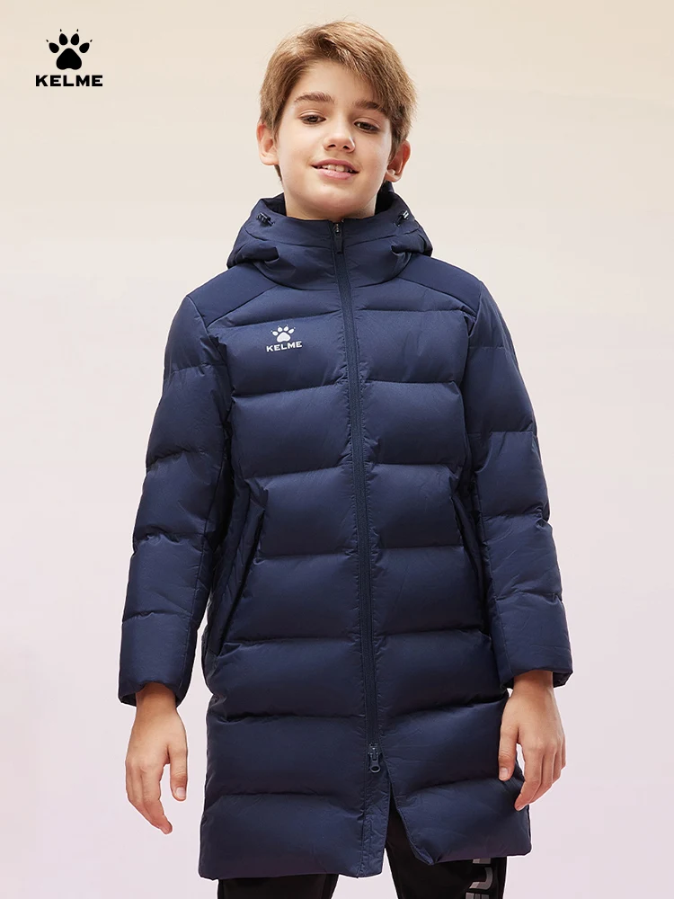 Kelme Children\'s Long Cotton Clothing Winter Color Blocked Football Training Jacket Sports Warm Windproof Cotton Jacket Cotton