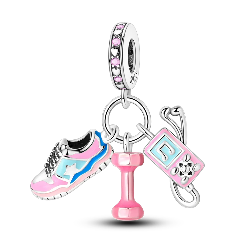 925 Sterling Silver Running Shoes Charms Bead CZ Zircon Sparkling Blue Butterfly Dangle Fit Original Bracelet DIY Women Jewelry