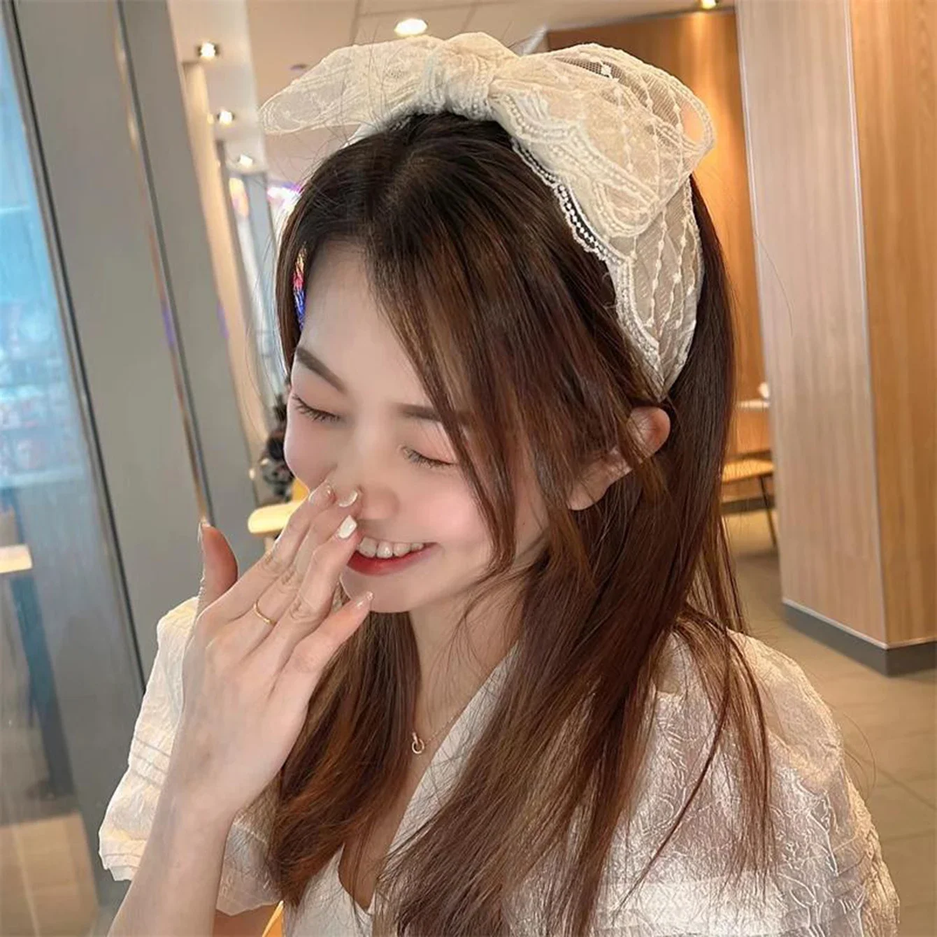 

1 Sweet lace oversized bow headband, wide-edge mesh new headband, princess style hair accessory, fairy