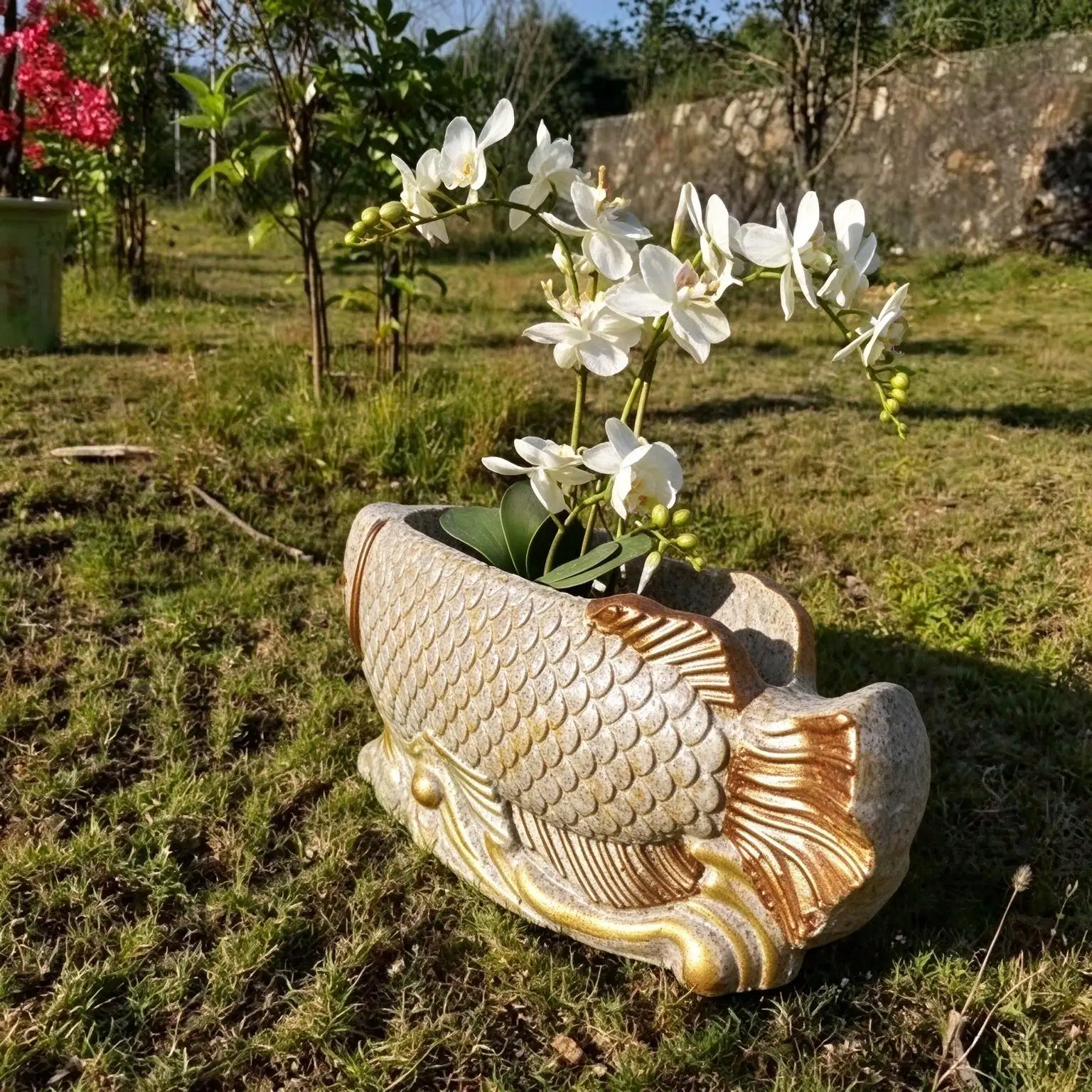 ABS Plastic Arowana Fish Flower Pot Mold, DIY Concrete Goldfish Planter Mould, Handmade Cement Fish Shape Plant Pot Mold for Gar