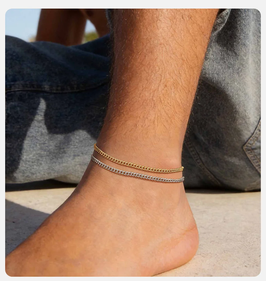 Vnox Edelstahl-Knöchelkette für Männer und Frauen, Gold- und Silberfarbenes Chunky Fußkettchen für Streetwear, 21-26cm Verstellbar – Detail 2