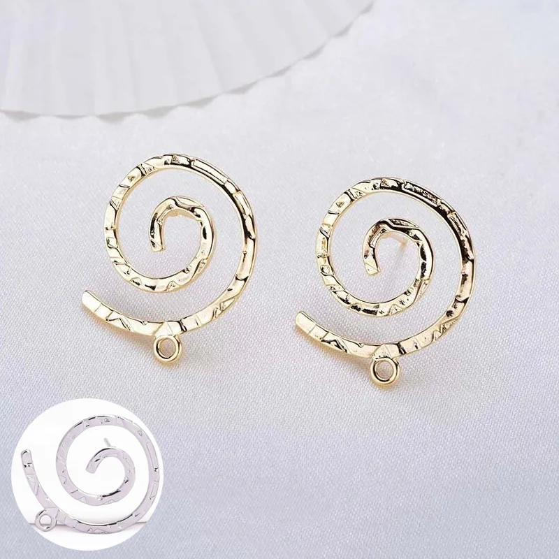 골드 컬러 도금 황동 라운드 리플 모양 귀걸이, DIY 주얼리 제작 하이 퀄리티, 2261, 21x23mm, 24K, 6 개