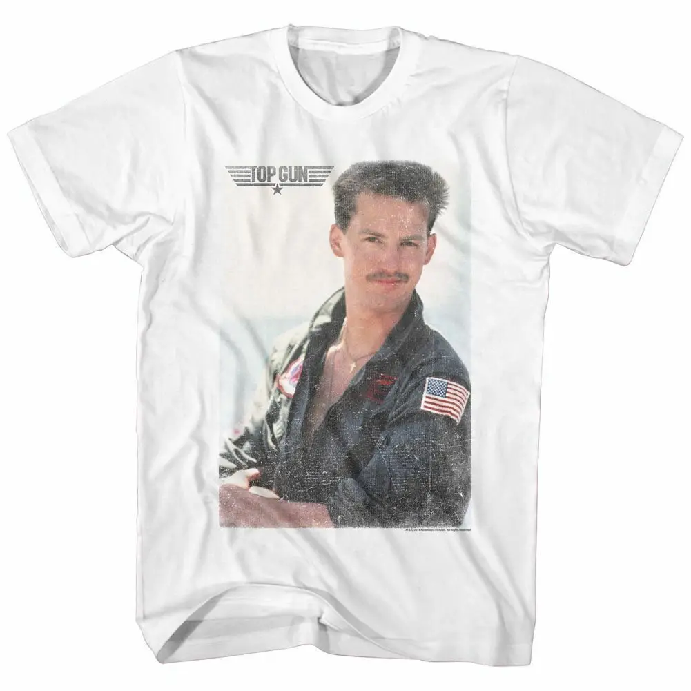 Top Gun Movie T-Shirt Goose Faded Photo Mens New White Cotton Tee