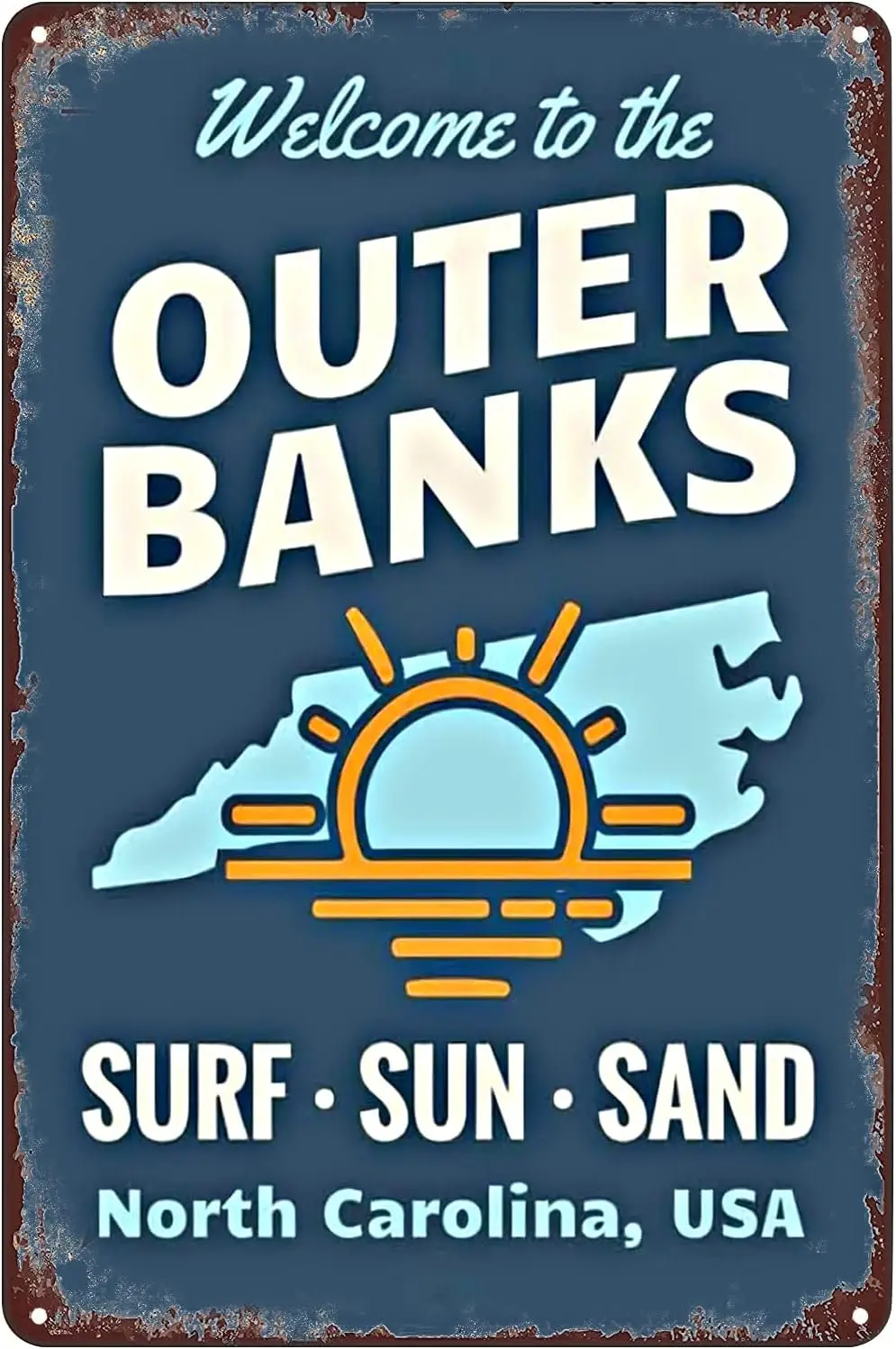 Outer Banks North Carolina Surf Sun Sand Metal Tin Sign Wall Art Decor Plaque for Home Bar Pub Cafe Hotel Living Room 8x12 inch