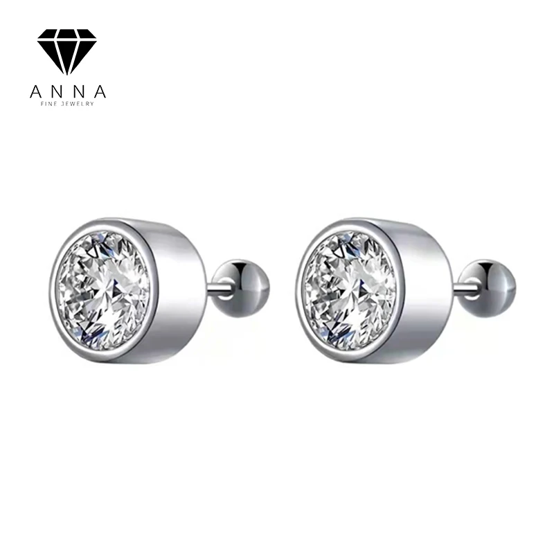 

S925 Sterling Silver Round Diamond Ear Stud For Women Men Wedding Engagement Fashion Jewelry Daily 2023 Round Cut Cubic Zirconia