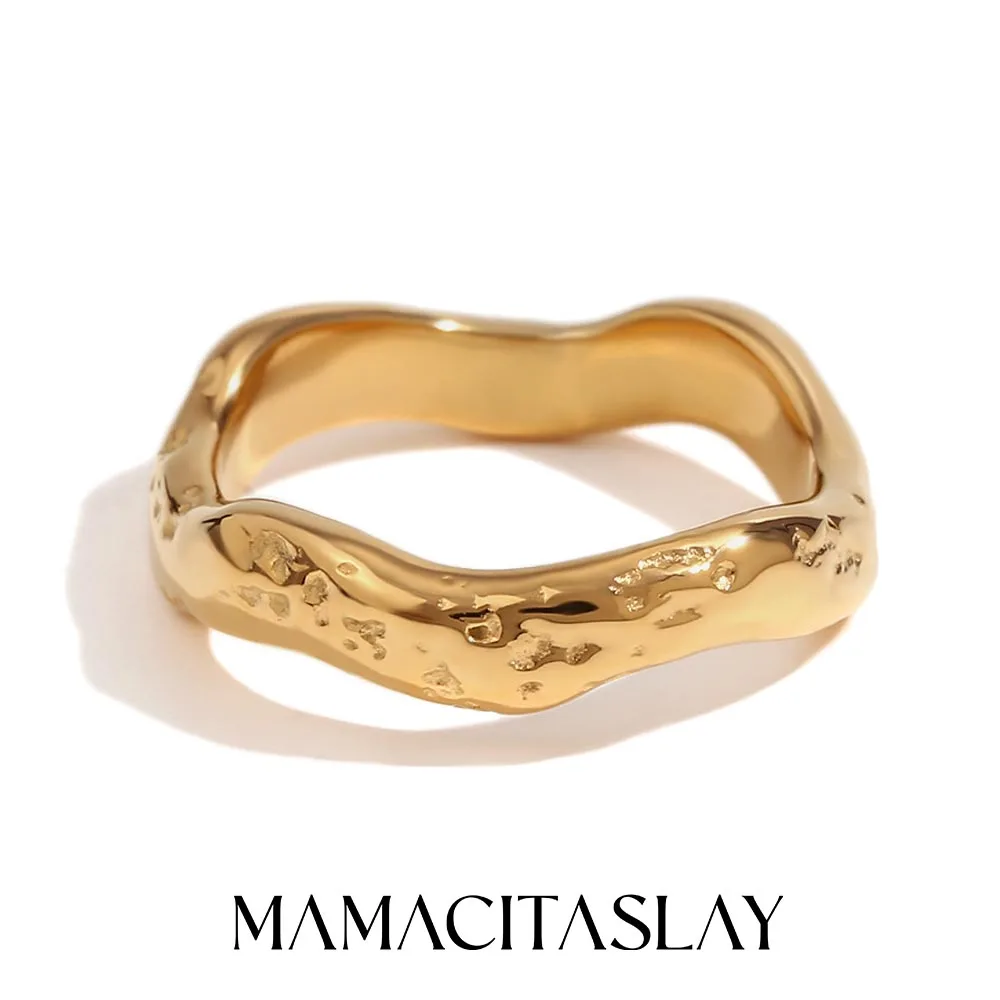 MamacitaSlay Minimalist Beat Grain Surface Wave Shape Gold Silver Color Rings For Womens Luxury Quality Jewelry For Women