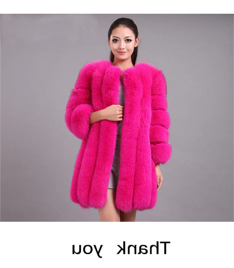 Women Open Front Faux Fox Fur Mid Length Coat Long Sleeve Plush Warm Outerwear for Party Daily Winter Wear image 3