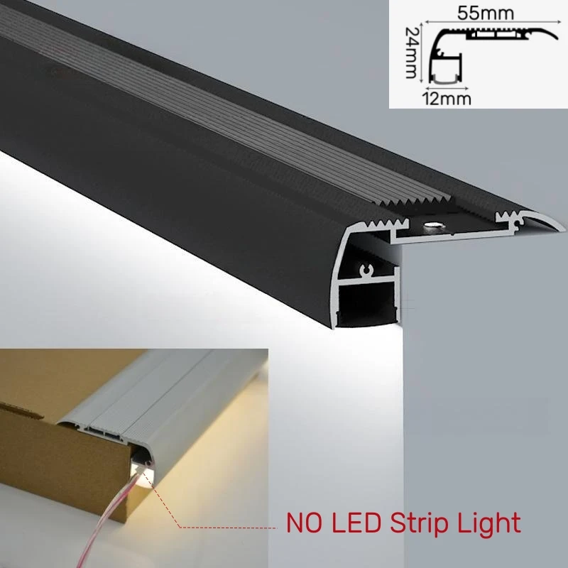 0.5m/1m Anti-Slip Stair Corner LED Aluminum Profile Safety Backlight Step Channel Cover Edge Protector Deck Hard Bar Strip Light