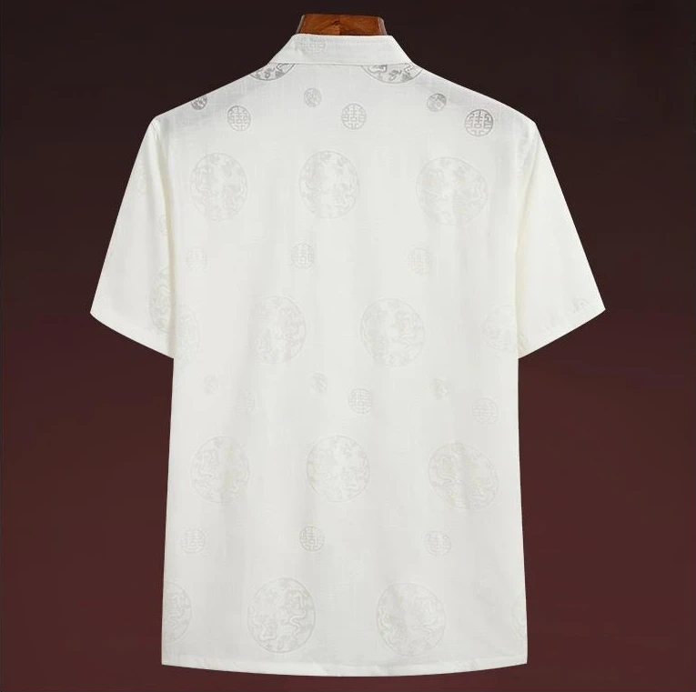 Men's Short-sleeve Shirts with A Chinese-inspired Design, Featuring Chinese-language Prints for Summer. Gray, Beige, White.