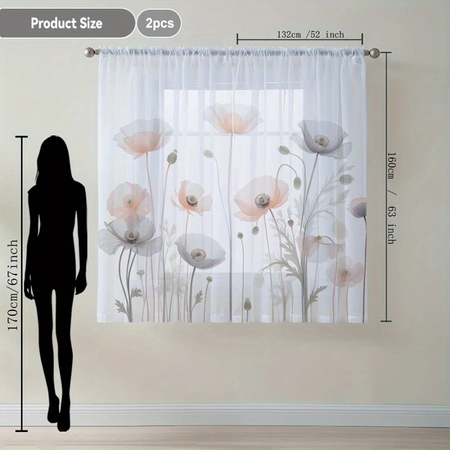 2PCS Digital Print Sheer Curta - Office Lighting Decor 评论和价格