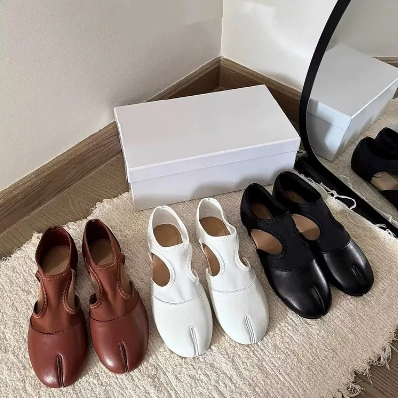 

Fashion spring tabi ballet flat buckle strap casual spilt toe pump