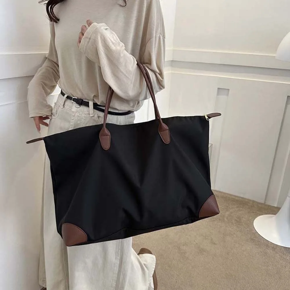 

Solid Color Oxford Tote Bag Waterproof Korean Style Nylon Shoulder Bag Shopping Bag Large Capacity Simple Underarm Bag Travel