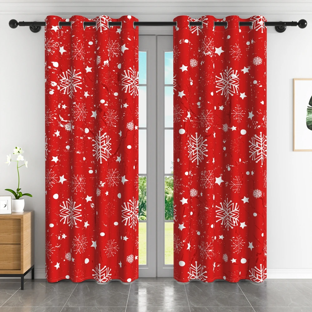 2pcs/set Christmas Themed Curtains Xmas Tree Winter Snowflake Reindeer Print for Festive 2025 Home Decoration Window Curtain