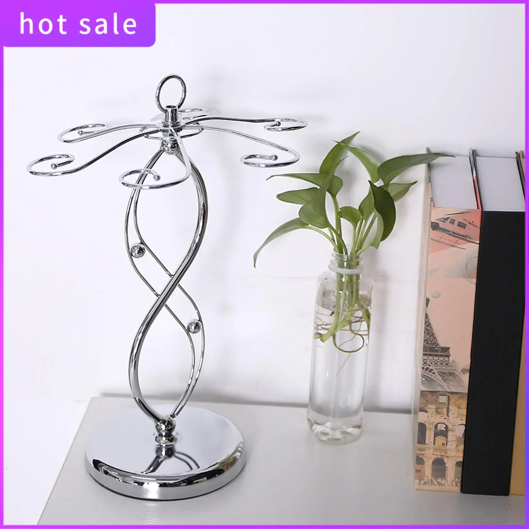 

LICG-Countertop Wine Glass Holder Freestanding Tabletop Stemware Storage Rack Wine Glass Rack Countertop With 6 Hooks