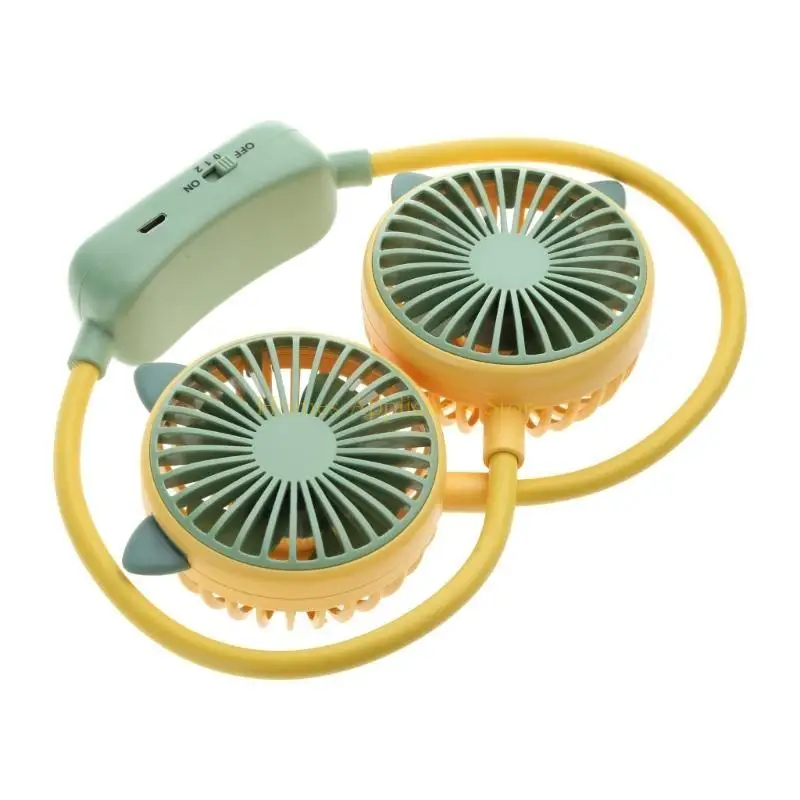D0AB 매달려 넥 팬 휴대용 쿨러 팬 USB 충전식 넥 밴드 팬 서라운드 윈드 아울렛 500mAh 충전식 미니 팬