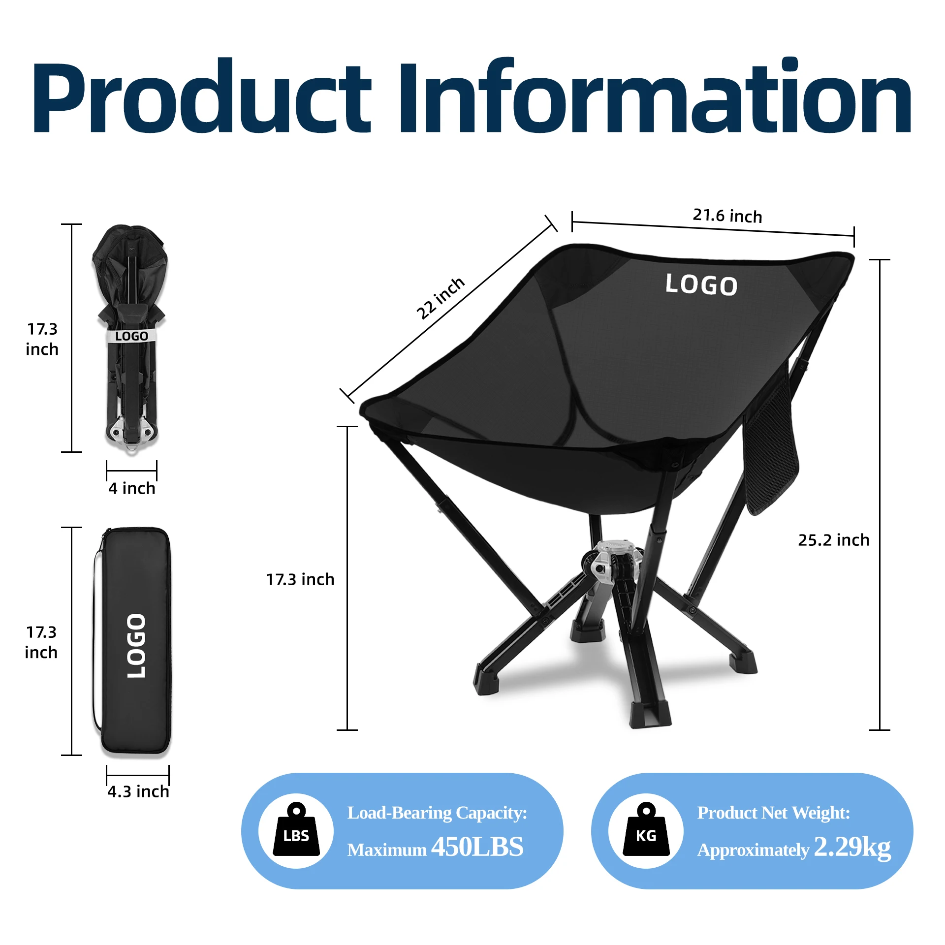 Ultralight Aluminum Camping Chair, High Back Compact Portable Folding Chair for Backpacking, Fishing, Hiking