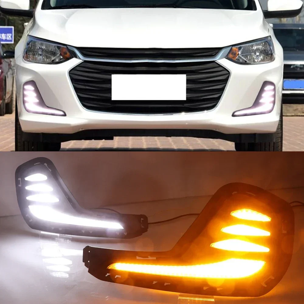 New！ 2PCS For Chevrolet Cavalier Onix 2020 2021 2022 Daytime Running Lights Turn Signal Fog Lamp Cover LED DRL Car Styling