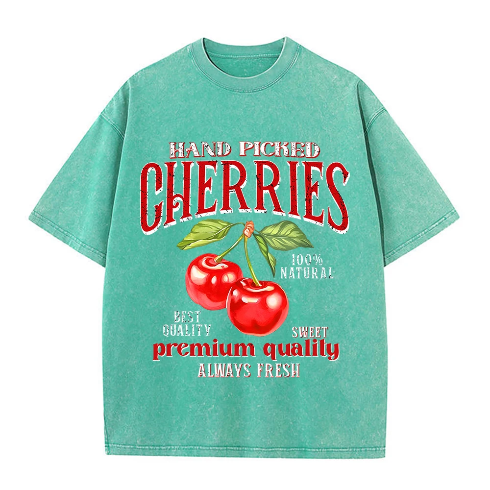 

Hand Picked Cherries T Shirts Womans Summer American Retro Cotton Breathable Tee Shirt Design Leisure Novelty Medium Strecth