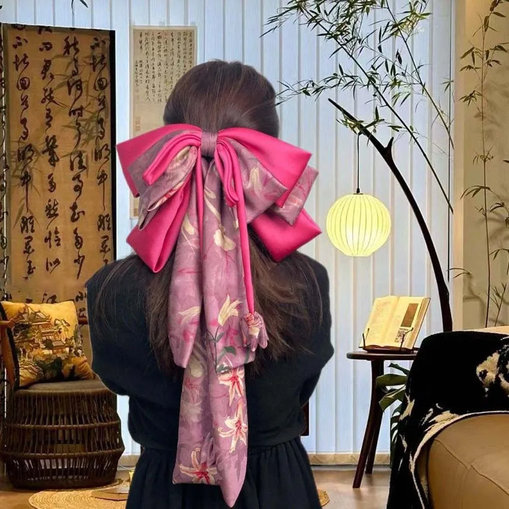 

Заколка для волос с большим бантом из сплава, милый 4-слойный головной убор из атласной ленты контрастного цвета, универсальный рождественский аксессуар для волос для вечеринки