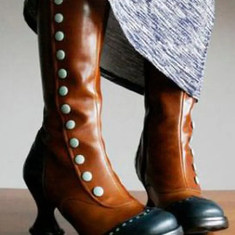 Botas medievais de salto alto mulheres steampunk sexy botas de camurça de couro outono vintage sapatos de inverno mulheres rendas até botas de cosplay