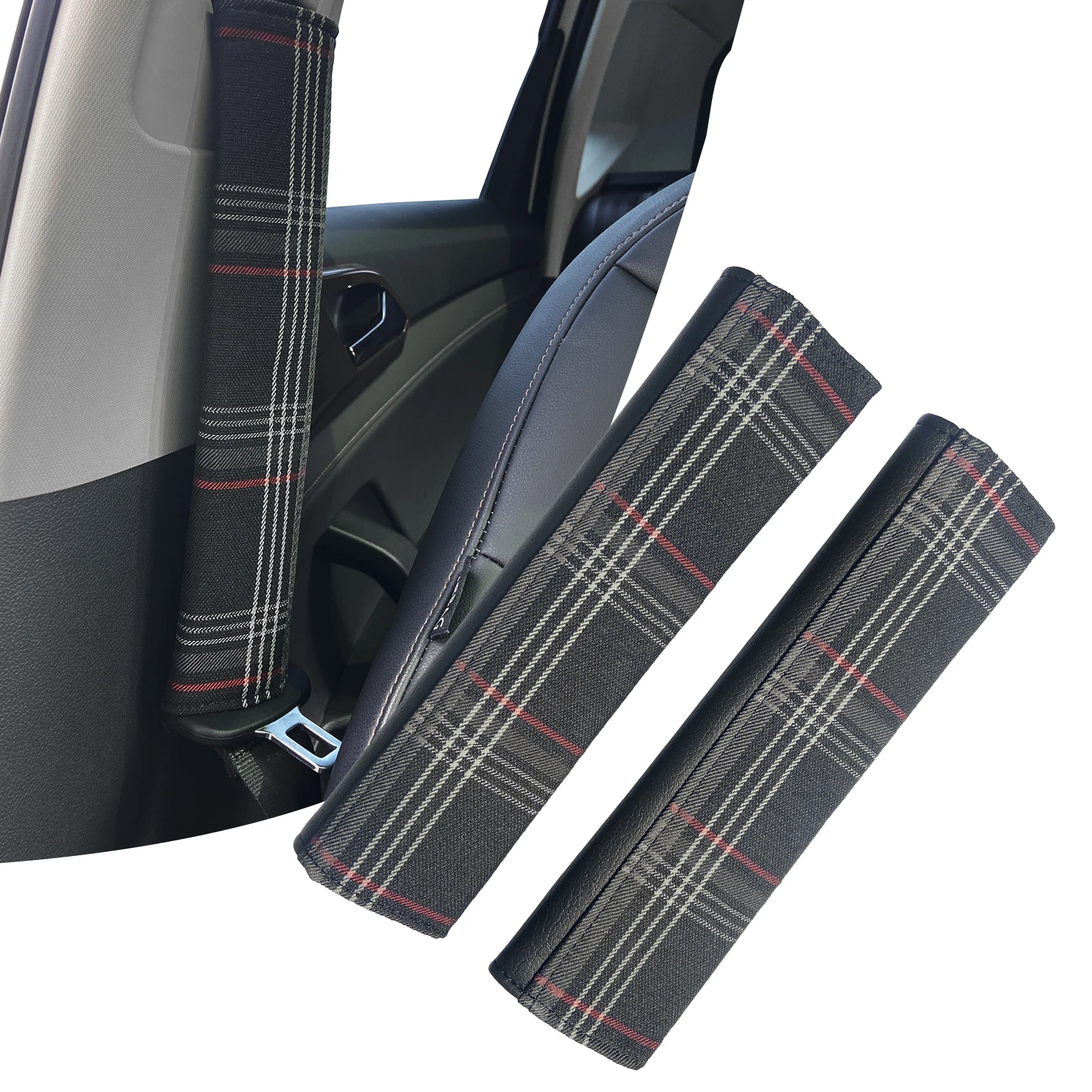 Car Seat Belt Positioner Protector Shoulder Pad with VW MK7 GTD GTE GTI Orange Tartan Fabric Car Seat Belt Covers Accessories