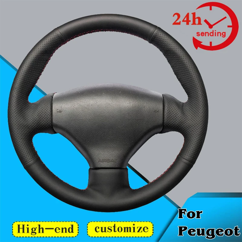 Custom Car Steering Wheel Braid Cover 100% Fit For Peugeot 206 1998-2005 206 SW 2003 2004 2005 206 CC Auto Interior Accessories