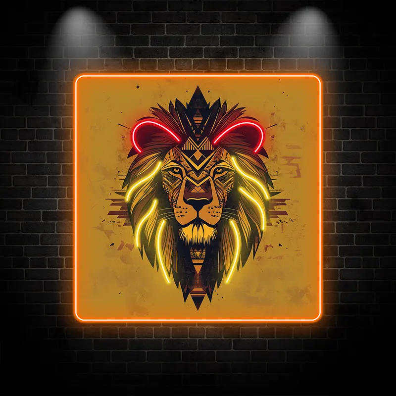 Tribal Lion Head Neon Sign, Modern, Stylish & Bold LED Wall Art for Living Room, Office & Bar, Perfect Gift for Animal Lovers