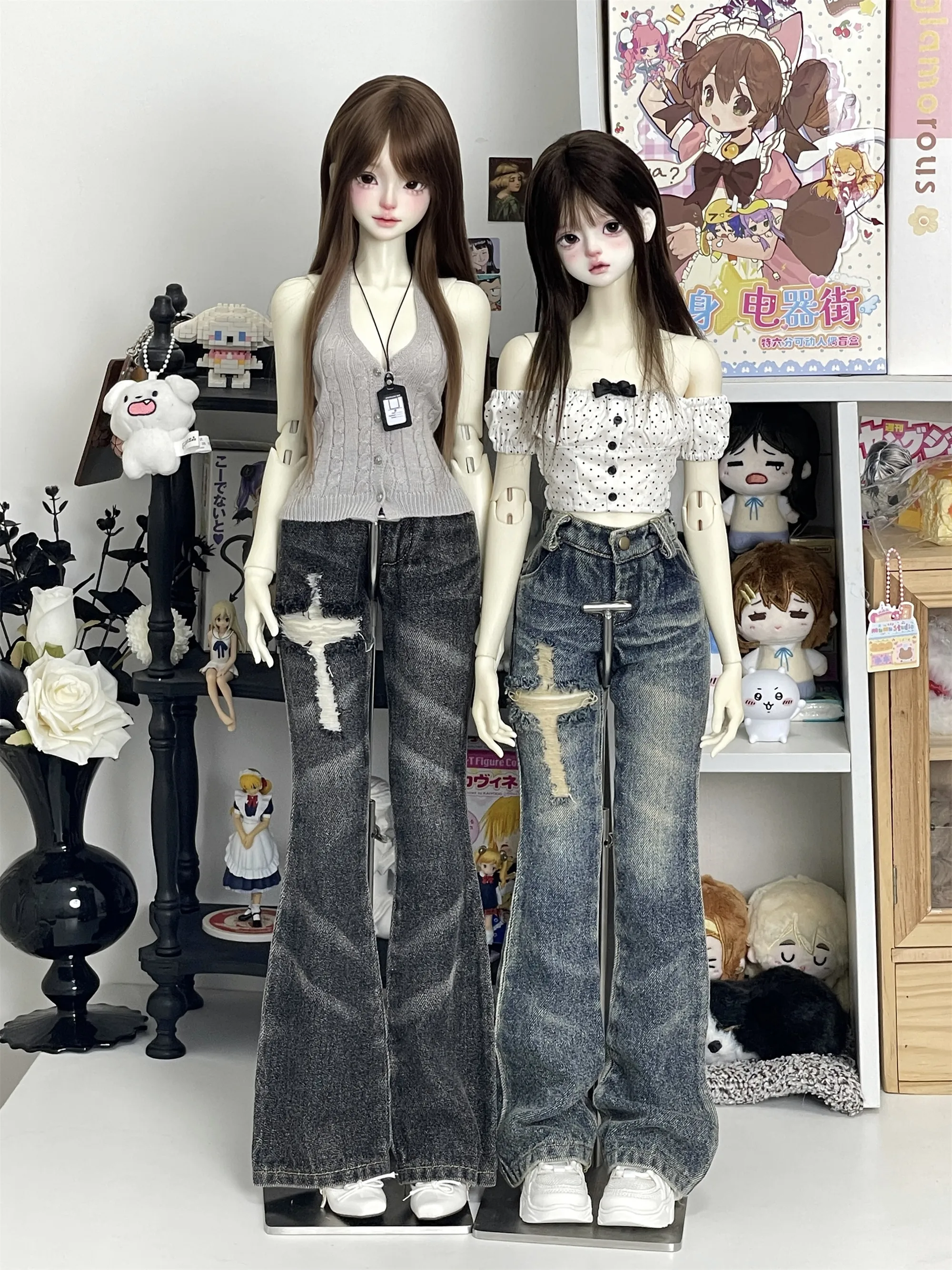 BJD Puppe Jeans Kleidung Blau Mädchen Spielzeug Elegante 1/3 1/4 Boot-cut Hosen Denim Serie Retro Waschen Micro Breite bein Puppe Zubehör – Detail 28