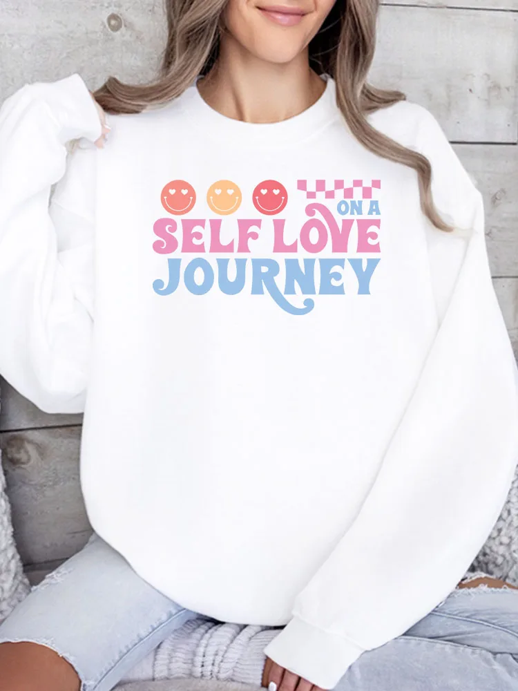 

Женская толстовка с принтом «Путешествие любви к себе», повседневный пуловер с длинным рукавом, свободный крой, уличная одежда для осени и зимы