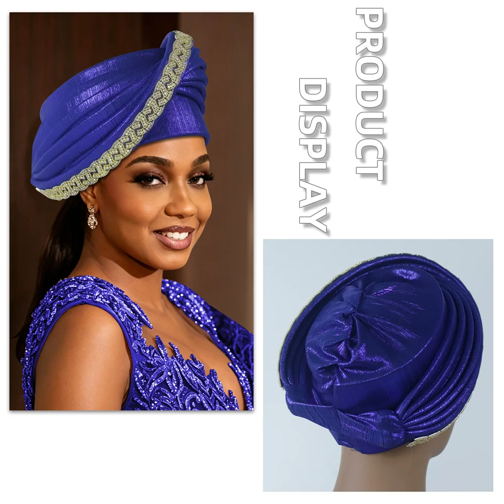Multilayer Diamonds African Auto Gele Headtie Turban Cap Female Head Wraps Nigerian Wedding Geles Party Headgear Headpiece