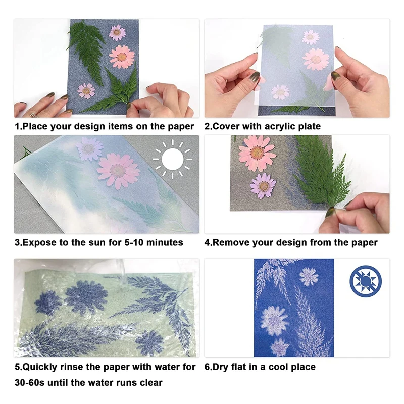 73 Pieces Sun Print Paper Cyanotype Paper Kit, Solar Drawing Paper Sensitivity Sunprint Nature Printing Paper