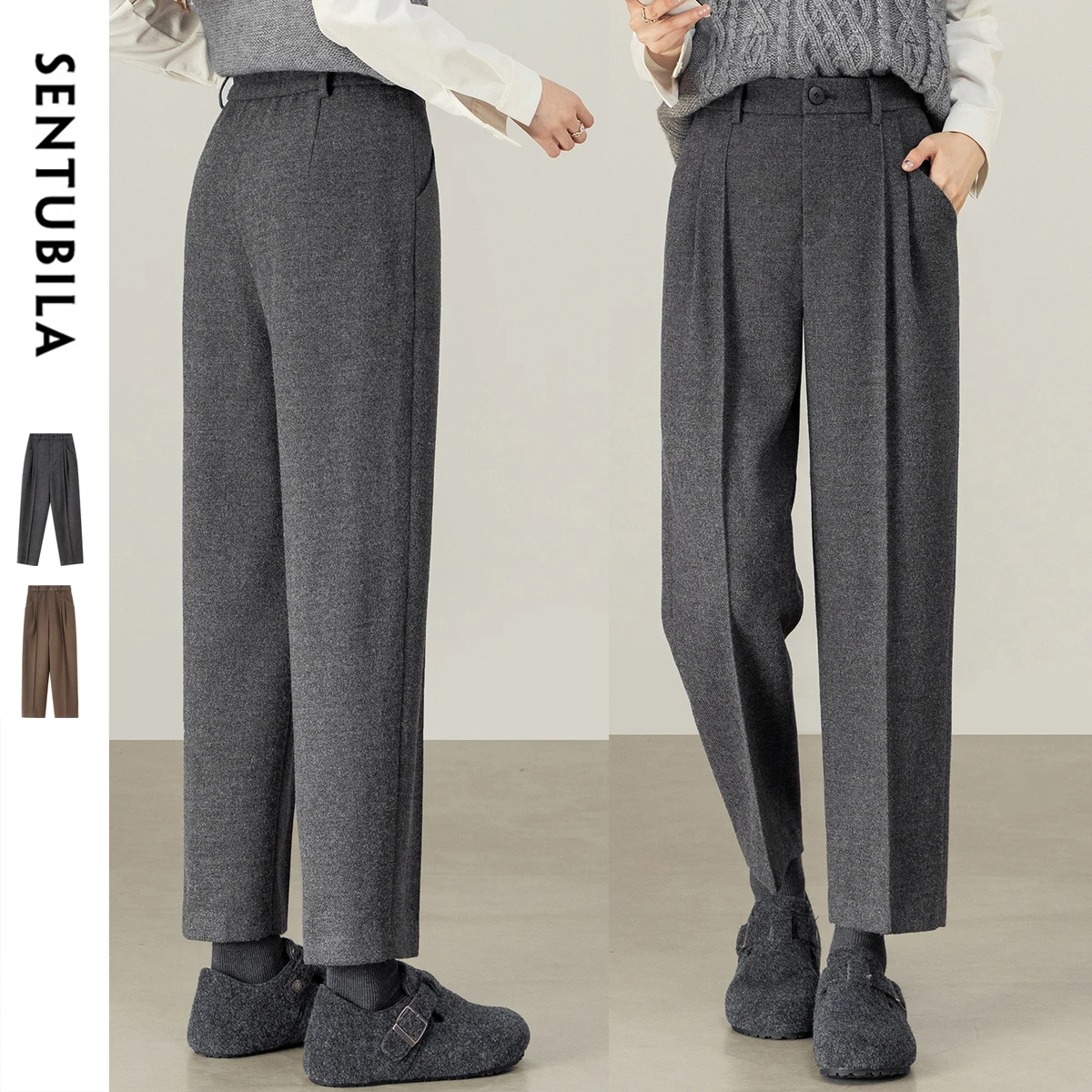 SENTUBILA กางเกงฮาเร็มสำหรับผู้หญิงลำลองทรงสลิมฟิตกางเกงยาวถึงข้อเท้า 2025 ฤดูใบไม้ร่วงฤดูหนาวเสื้อผ้าสตรี 161KJ6490X