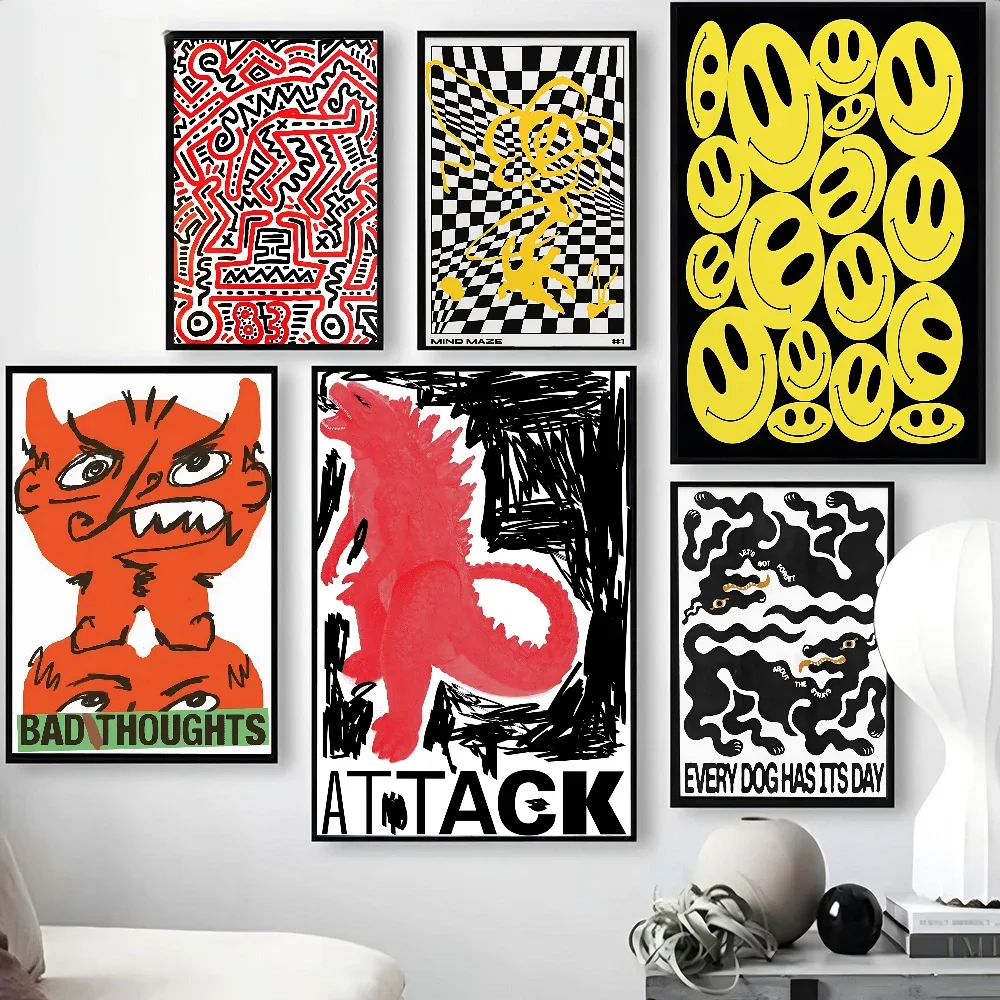 1 قطعة خمر مجردة الكلاسيكية الرجعية العقل المتاهة طباعة منتصف القرن الجدار ملصق ذاتية اللصق الفن ورق مقاوم للماء ملصق القهوة