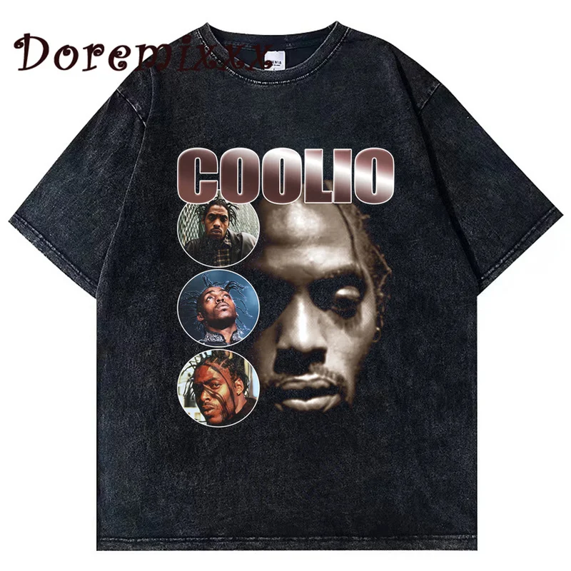 

RIP Coolio Men T-shirt Gothic Washed T-shirts Rapper Hiphop 90s Tee Shirt Fashion Vintage T Shirt Graphic Tee Unisex Streetwear