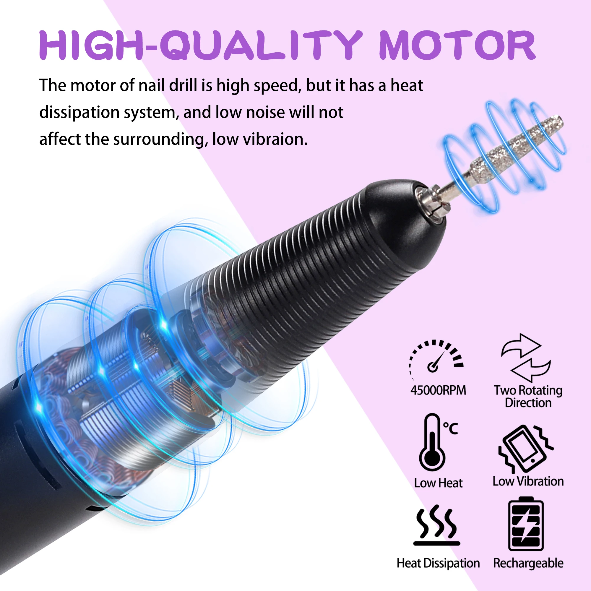 45000 tr/points 指甲钻 指甲钻 charge électrique réparation 指甲机 kit professionnel lime à ongles en acrylique