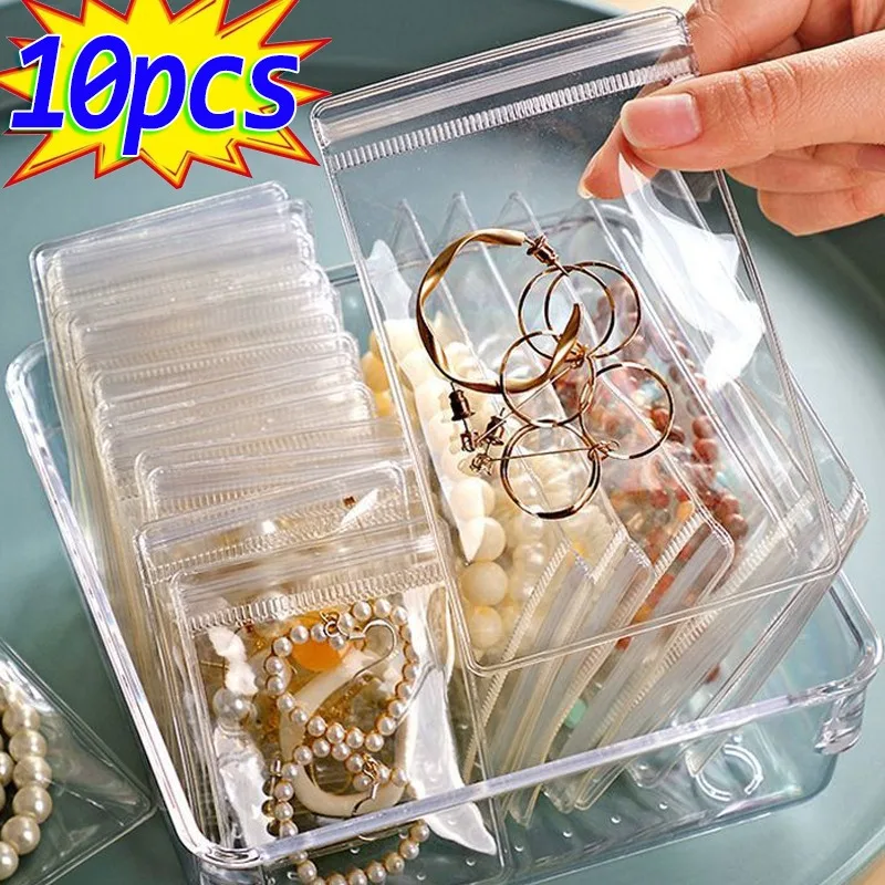 10Pcs Clear Jewelry Organizer Package Bags Transparent PVC Anti-Oxidation Bag Earring Necklace Storage Holder Self Sealing Pouch